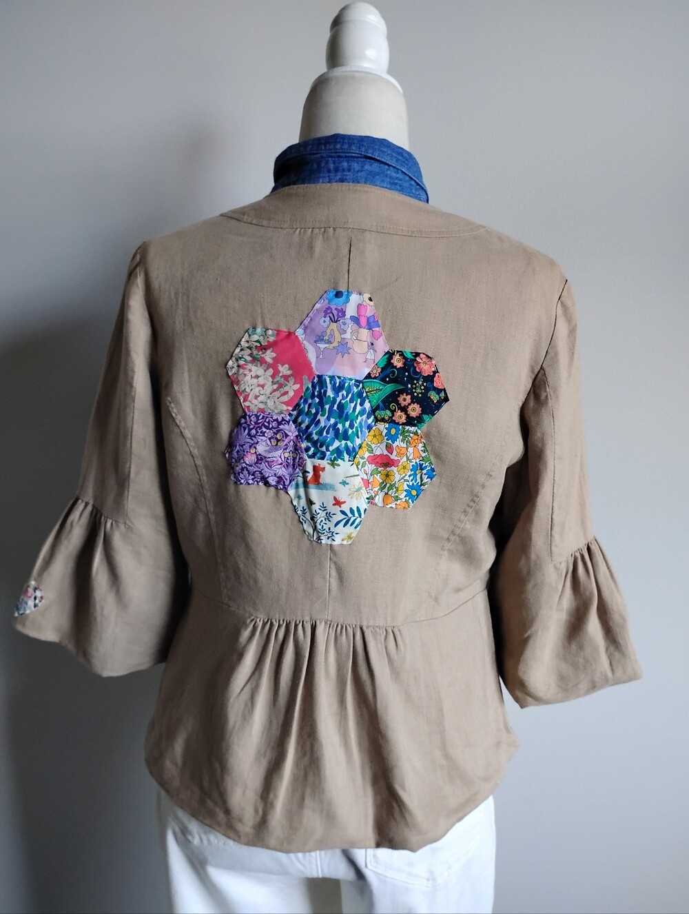 Liberty Art Fabric Patchwork Upcycled George Linen Blend Jacket Top Size 6